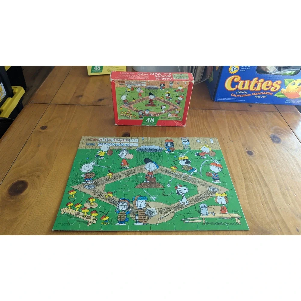 Vintage Peanuts Springbok Puzzles Snoopy Charlie Brown Baseball Go Team Set of 2